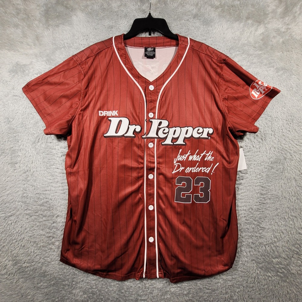 Dr Pepper Baseball Jersey Mens 3XL Maroon Pinstripe Button Up Embroidered